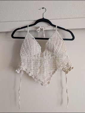 Crochet Halter Crop Top in Cream